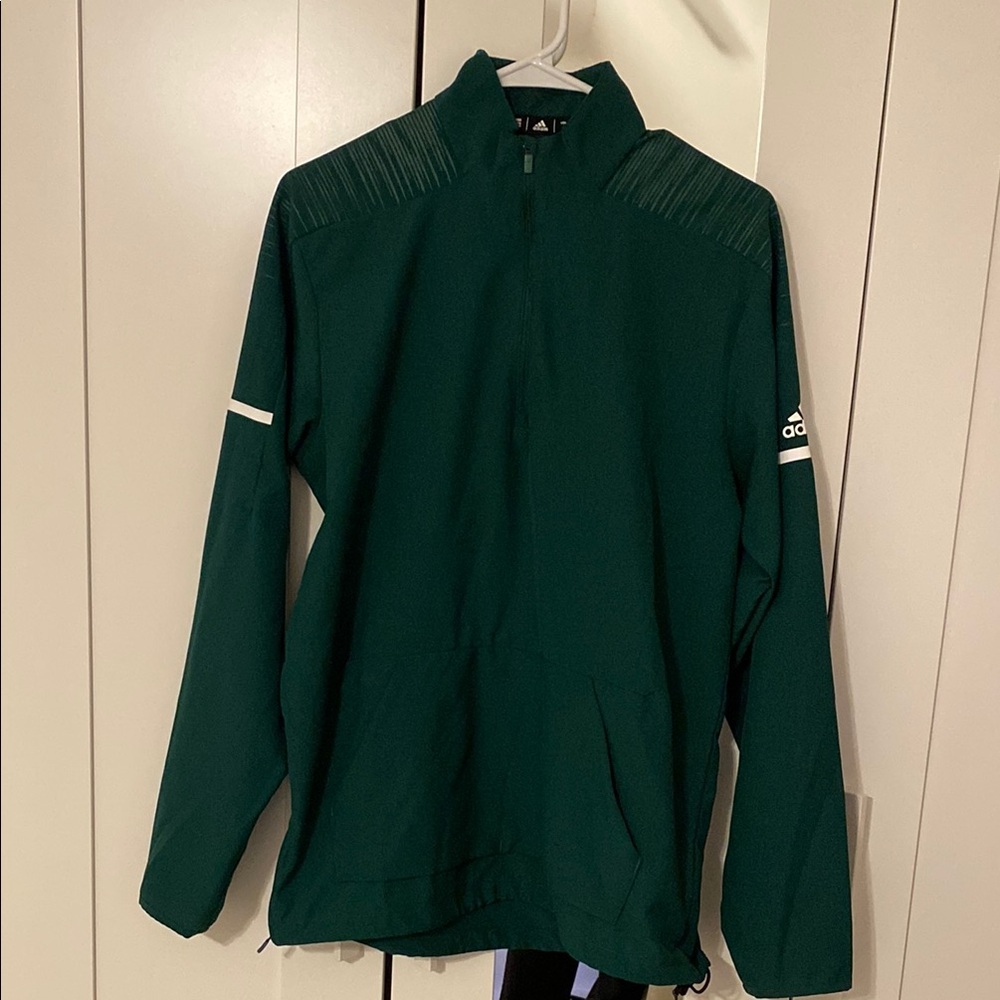 Adidas Green lightweight jacket with High Collar and Sporty Stripes